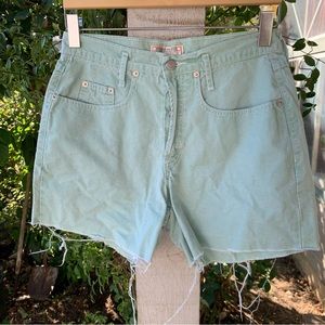 VTG 90s Guess Georges Marciano Mint Green High Rise Button Fly Shorts 1 28x5